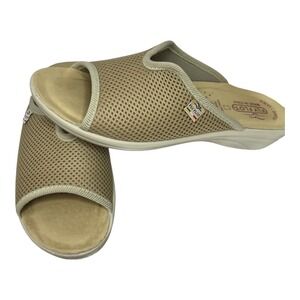 FlyFlot women Tan Mesh Slide Sandal Made In Italy Anti-Shock Comfort Size 38 7.5